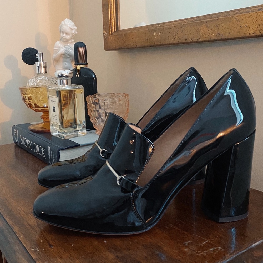 🖤Lewit Black Patent Leather Block Heel Loafers🖤